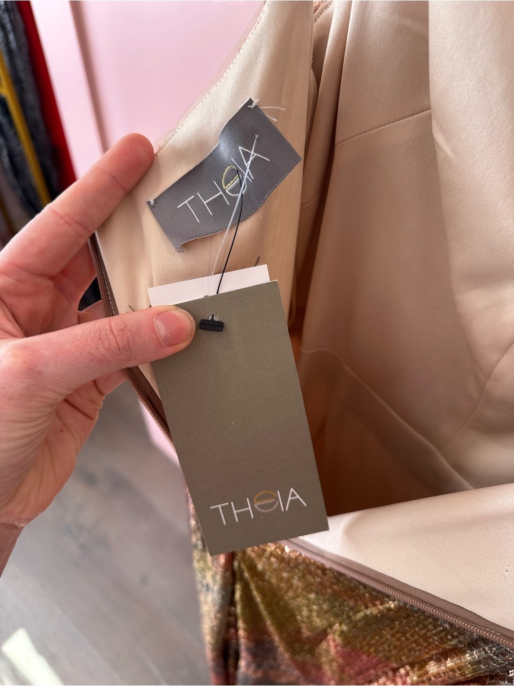 Theia Brynn Daydream Pastel Rainbow Sequin Cowl Neck Maxi Dress - Picture 7 of 7